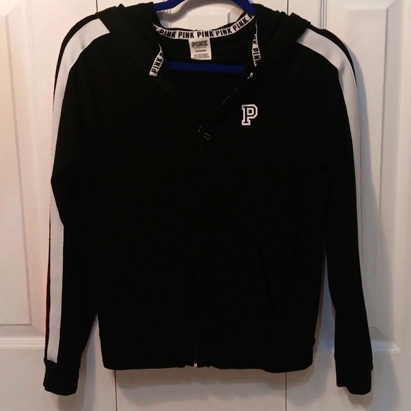 Victoria Secret Pink Black Hoodie Zipper Jacket with Strapes s/p - Picture 2 of 5